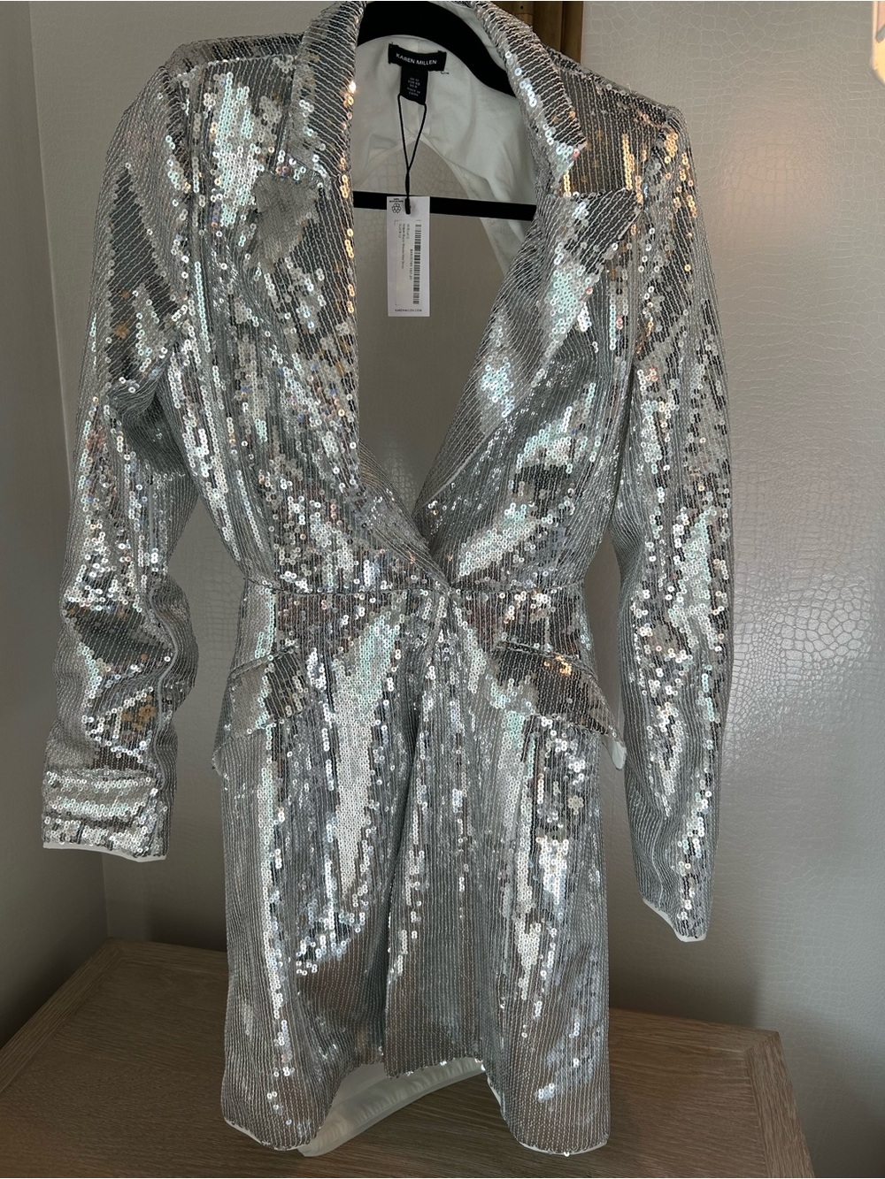 NEVER WORN! Karen Millen Silver Sequin Wrap Mini Dress